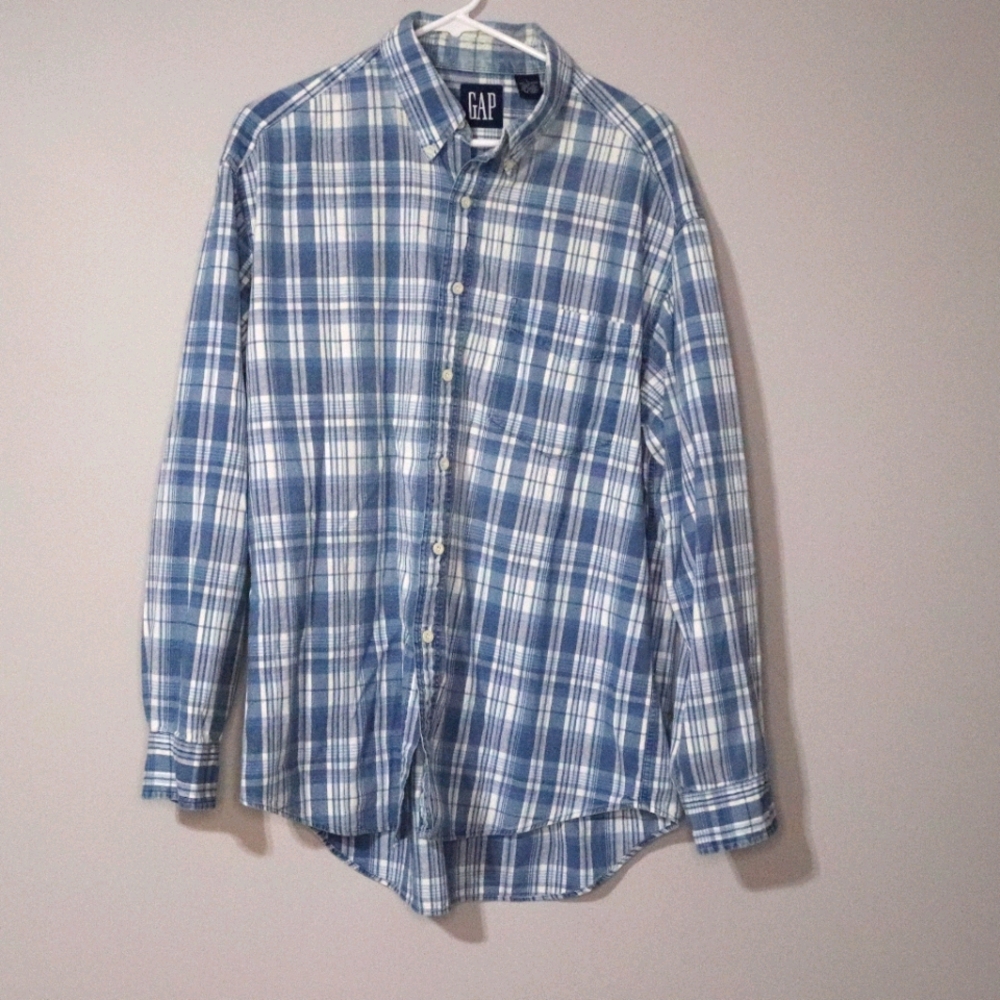 Vintage GAP 1990s Blue Plaid Button Up  Size Large